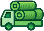 artificial grass rolls on a delivery truck