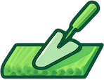 artificial grass with a garden hand trowel on top